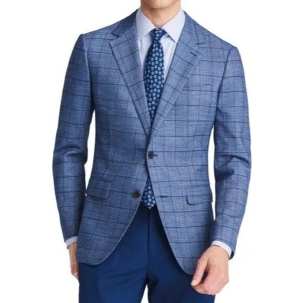 Bonobos Mens 38L Slim Fit Jetsetter Windowpane Wool Two Button Blazer
